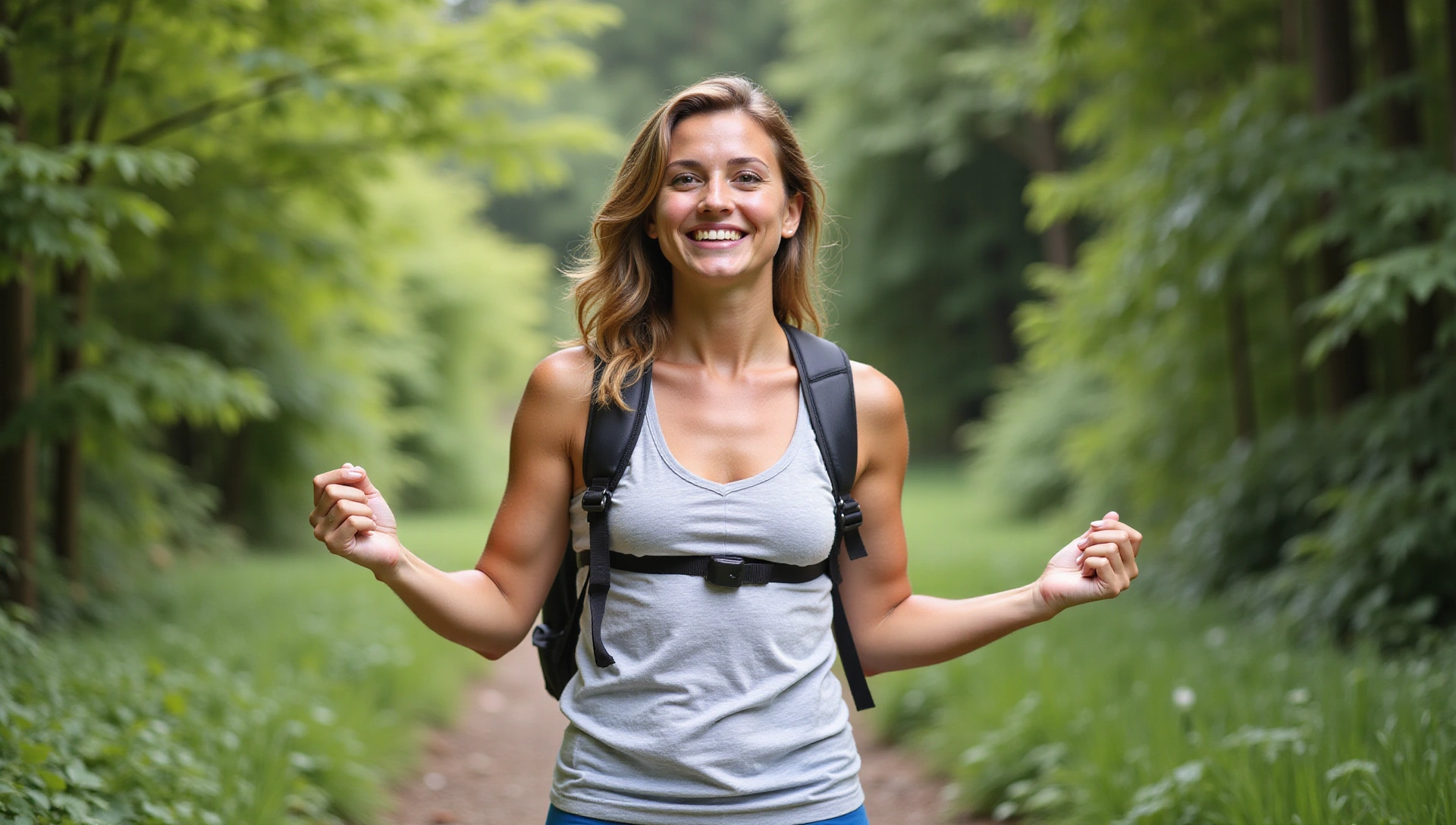 Mujer sonriente disfrutando de un estilo de vida saludable y equilibrado